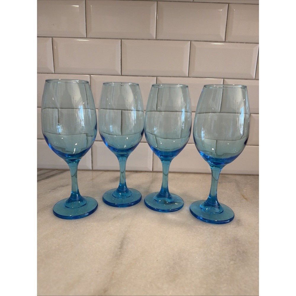 Libbey Vtg Cristar Aqua Sky Blue 12 oz Wine/Water Glass 8" Set of 4 GW994